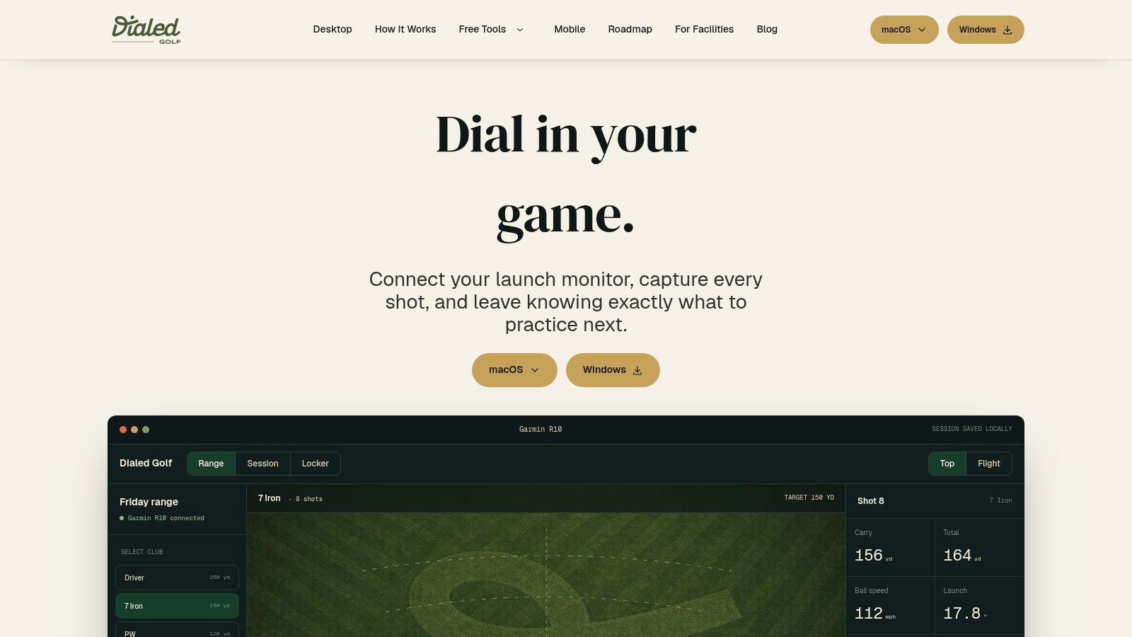Screenshot from https://dialedgolf.app