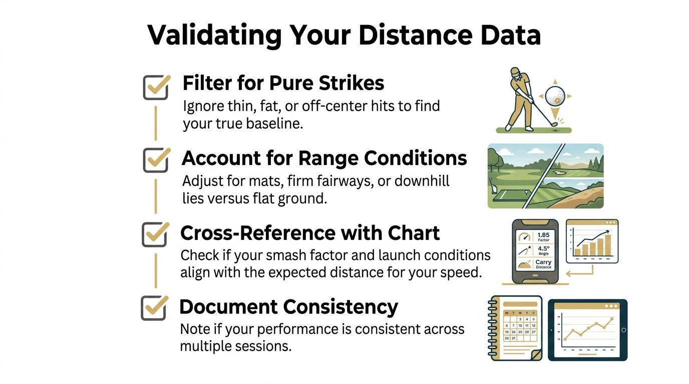 A guide on how to validate golf distance data by filtering strikes, checking range conditions, and tracking consistency.