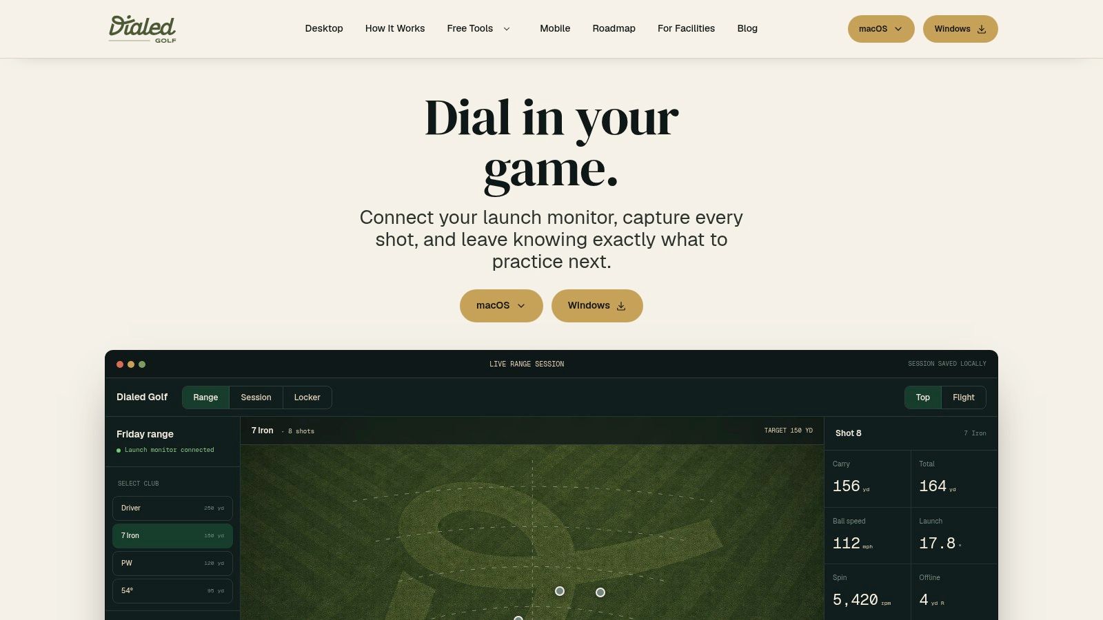 Screenshot from https://dialedgolf.app