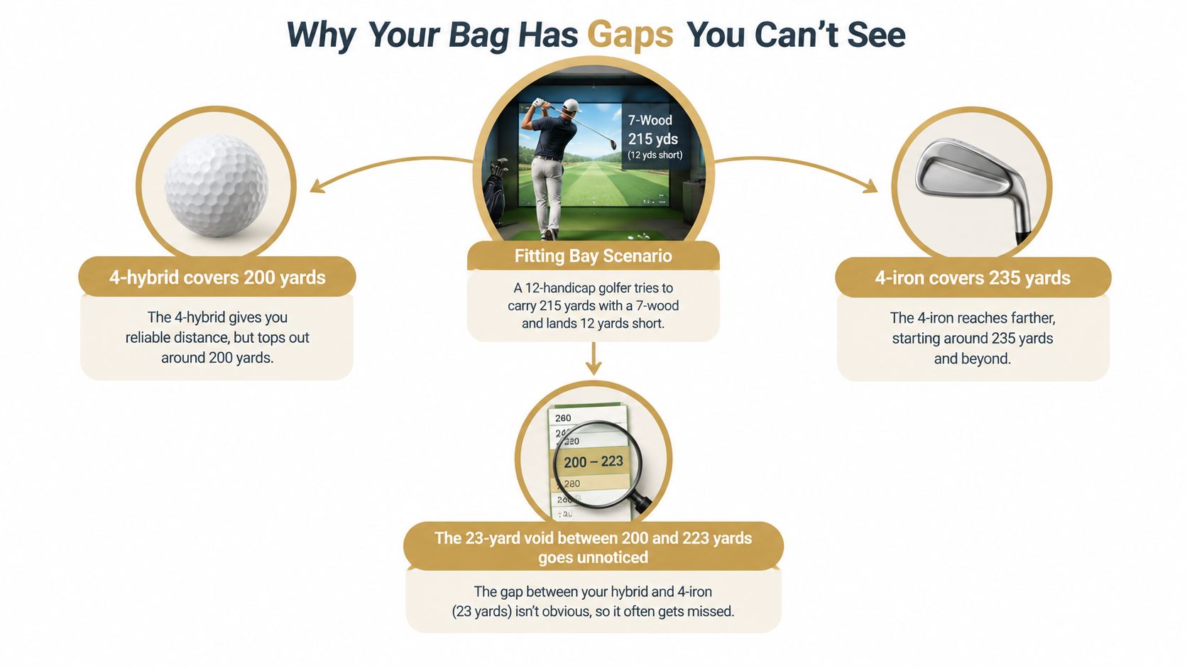 An infographic showing how a golfer can have hidden distance gaps between their golf club equipment.