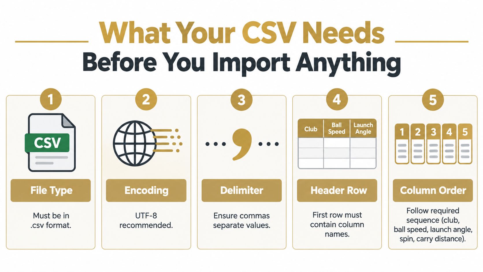 A helpful infographic showing five essential steps to prepare a CSV file before data import.